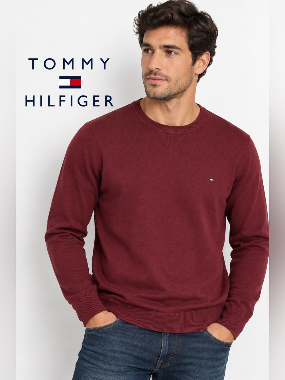 Tommy Hilfiger Crewneck Pullover Sweater Burgundy Red XL